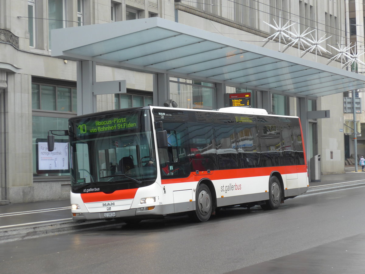 (199'505) - St. Gallerbus, St. Gallen - Nr. 264/SG 198'264 - MAN am 24. November 2018 beim Bahnhof St. Gallen