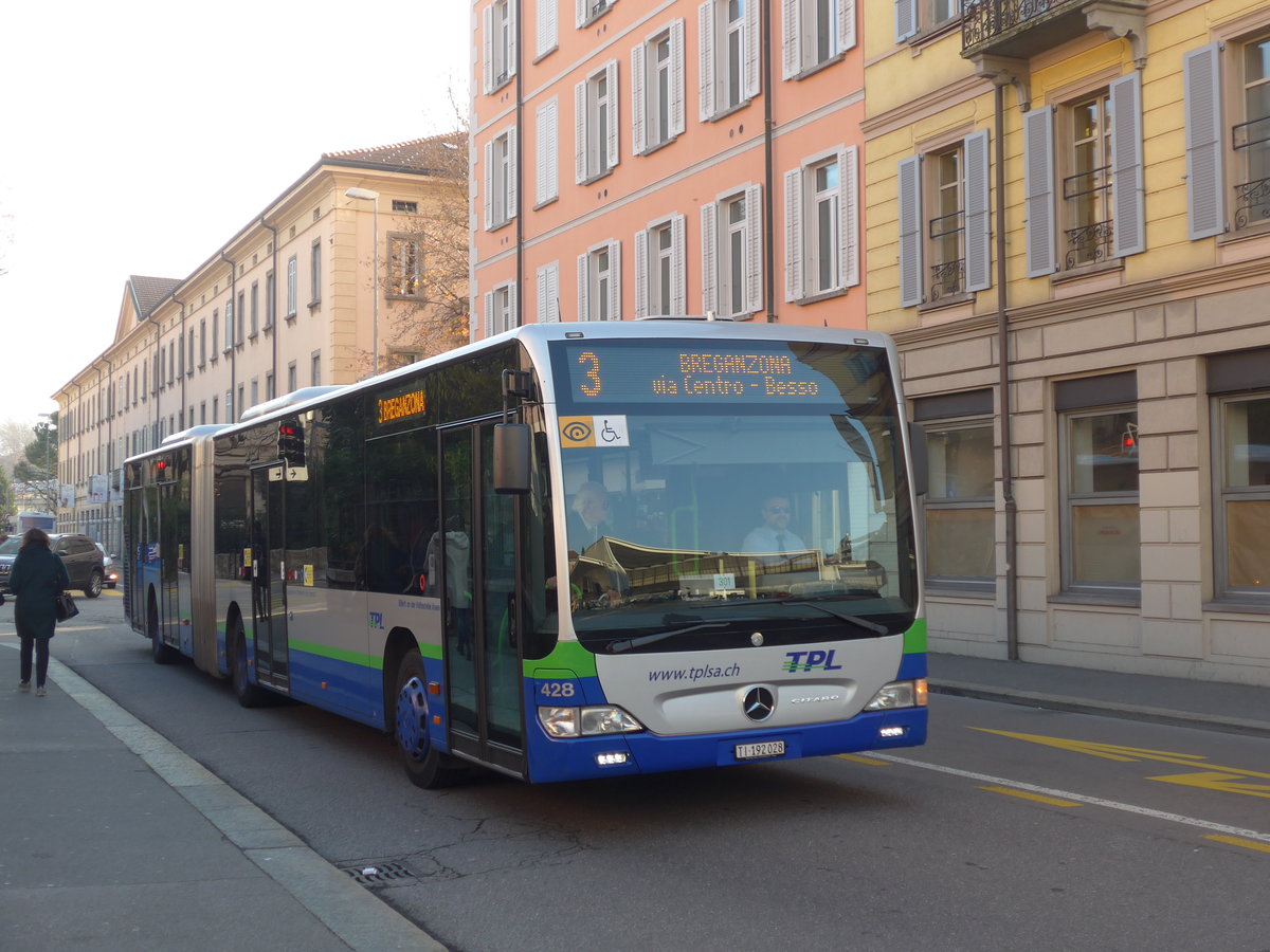 (199'707) - TPL Lugano - Nr. 428/TI 192'028 - Mercedes am 7. Dezember 2018 in Lugano Centro