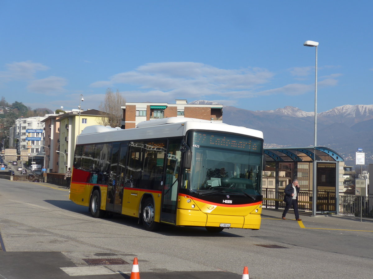 (199'738) - Autopostale, Croglio - TI 182'443 - Scania/Hess am 7. Dezember 2018 beim Bahnhof Lugano