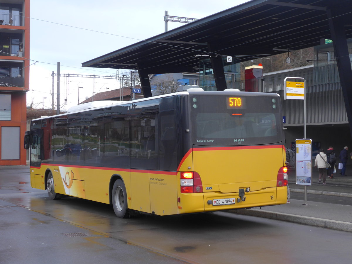 (199'919) - Steiner, Ortschwaben - Nr. 13/BE 47'894 - MAN am 10. Dezember 2018 beim Bahnhof Bern Brnnen Westside