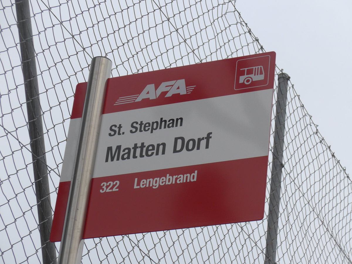 (200'646) - AFA-Haltestelle - St. Stephan, Matten Dorf - am 6. Januar 2019