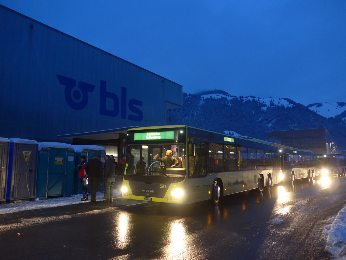 (200'661) - STI Thun - Nr. 148/BE 801'148 - MAN am 12. Januar 2019 beim Bahnhof Frutigen