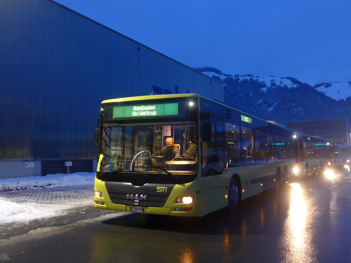 (200'662) - STI Thun - Nr. 148/BE 801'148 - MAN am 12. Januar 2019 beim Bahnhof Frutigen