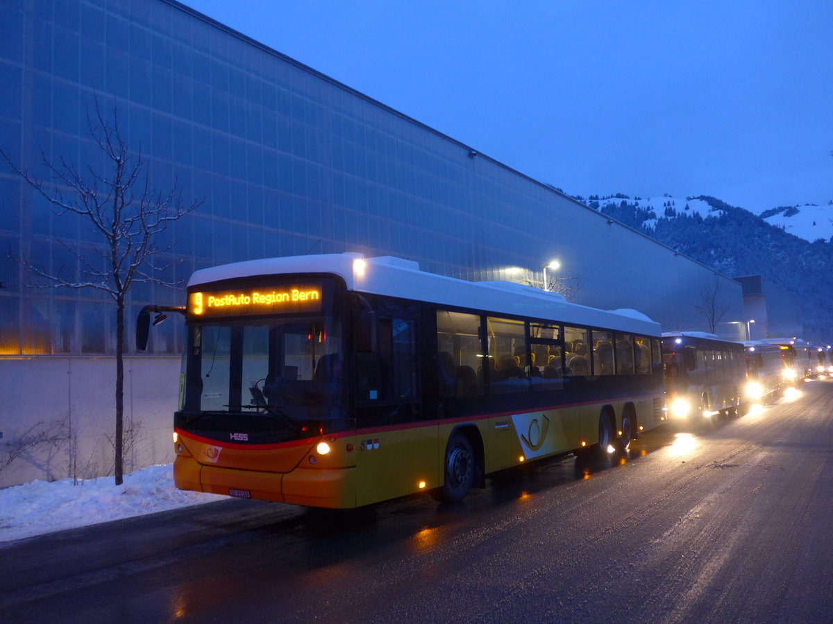 (200'672) - Steiner, Messen - SO 21'149 - Scania/Hess am 12. Januar 2019 beim Bahnhof Frutigen