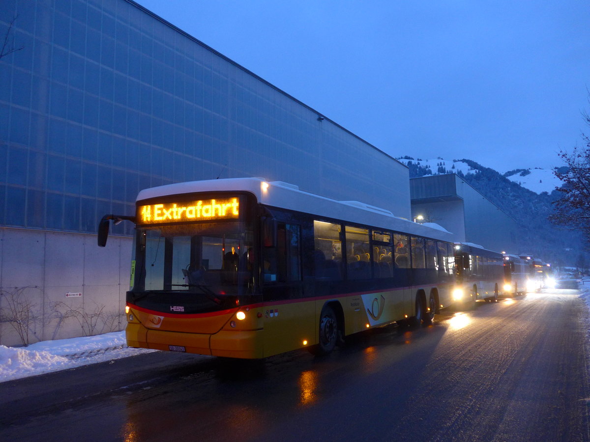 (200'675) - Steiner, Messen - SO 20'143 - Scania/Hess am 12. Januar 2019 beim Bahnhof Frutigen