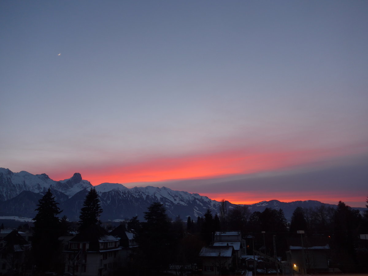 (201'482) - Abendrot ber der Stockhornkette am 8. Februar 2019 von Thun aus