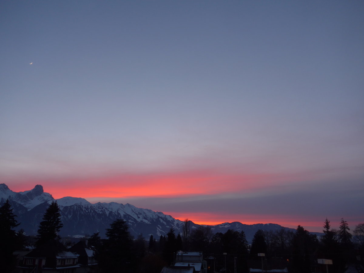 (201'483) - Abendrot ber der Stockhornkette am 8. Februar 2019 von Thun aus