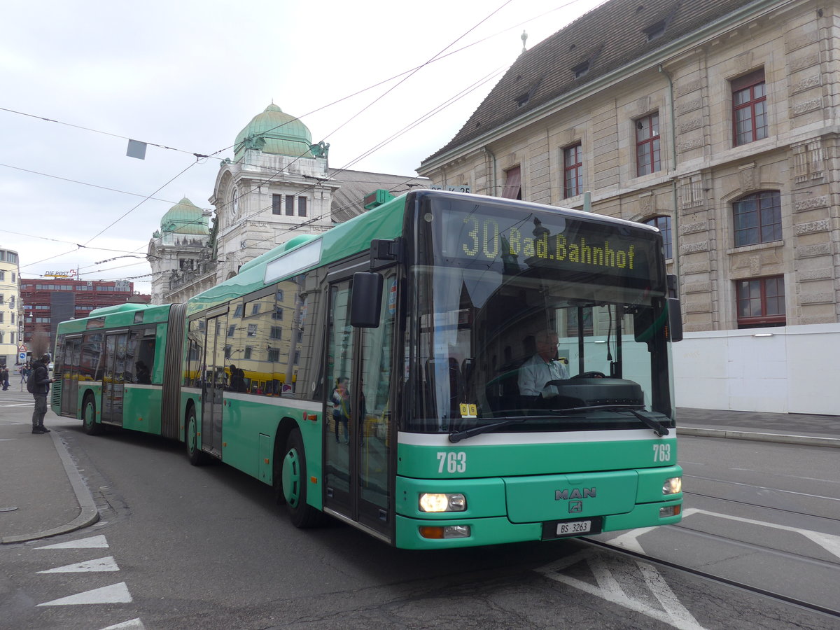 (201'489) - BVB Basel - Nr. 763/BS 3263 - MAN am 11. Februar 2019 beim Bahnhof Basel