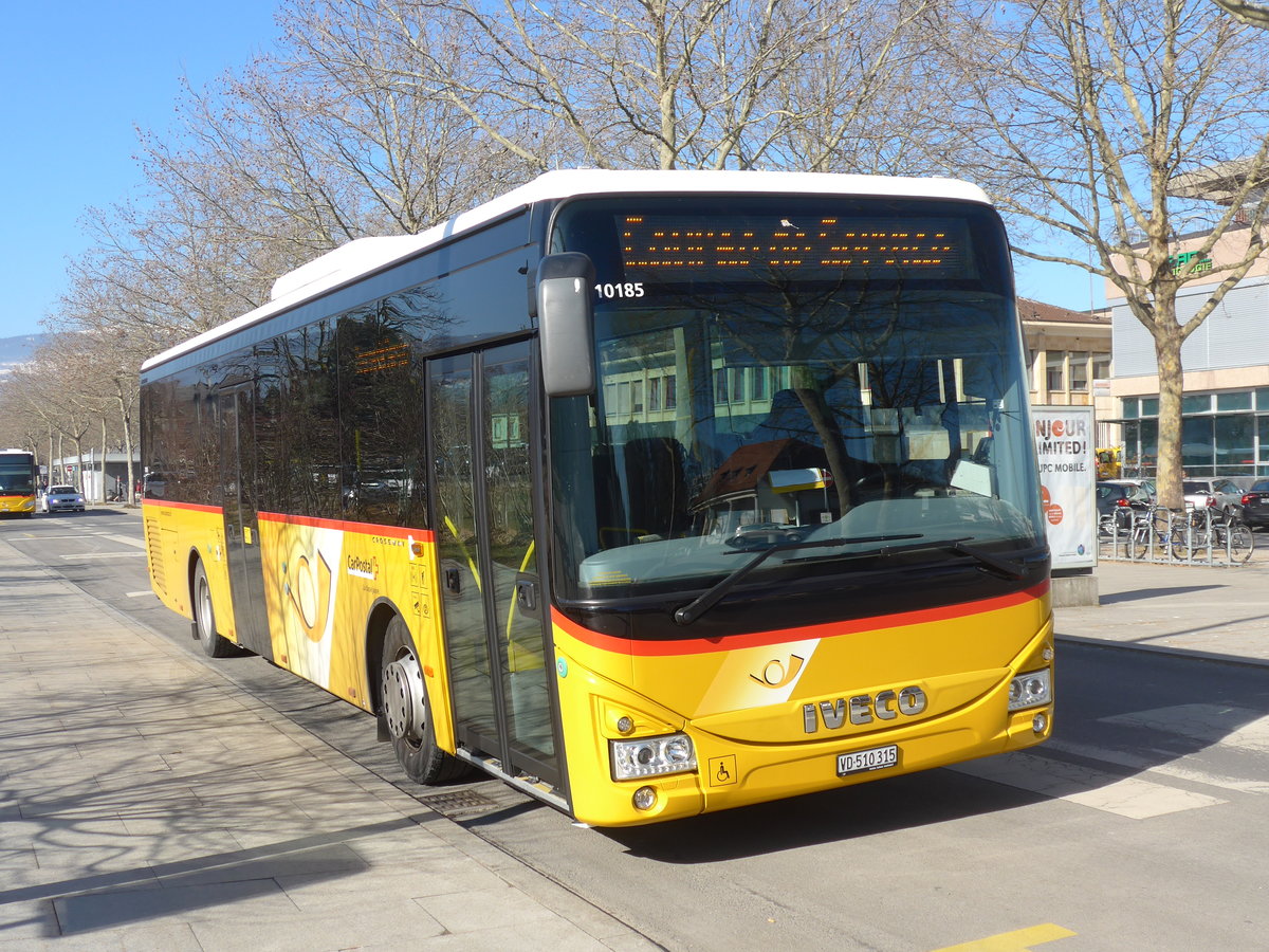 (201'604) - CarPostal Ouest - VD 510'315 - Iveco am 16. Februar 2019 beim Bahnhof Yverdon