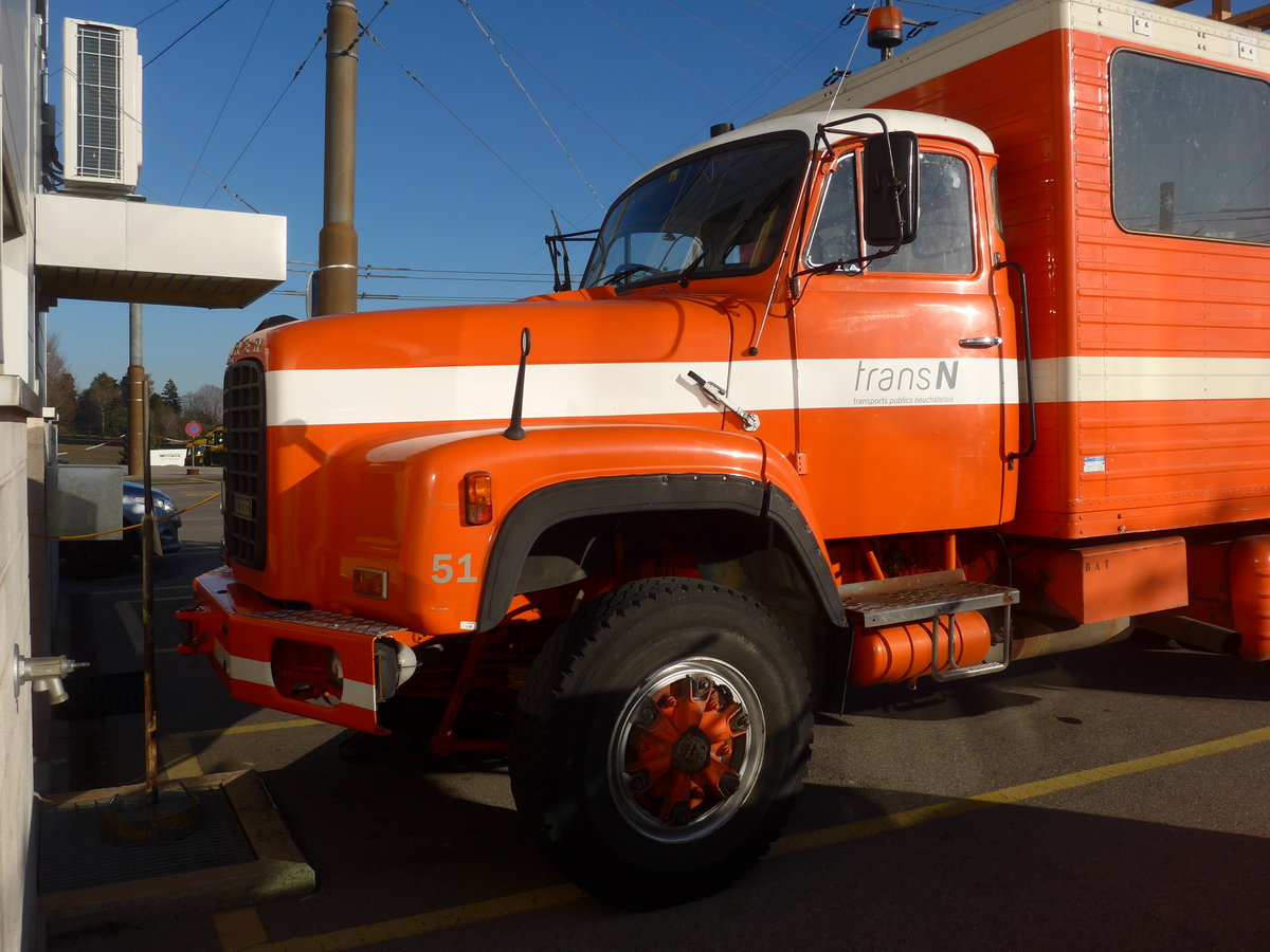 (201'662) - transN, La Chaux-de-Fonds - Nr. 51/NE 71 - Saurer am 16. Februar 2019 in Marin, Dpt (Teilaufnahme)