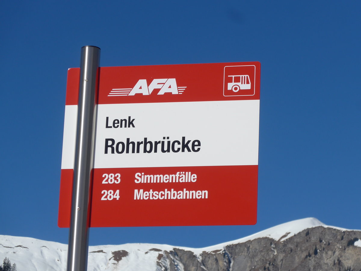 (201'678) - AFA-Haltestelle - Lenk, Rohrbrcke - am 17. Februar 2019