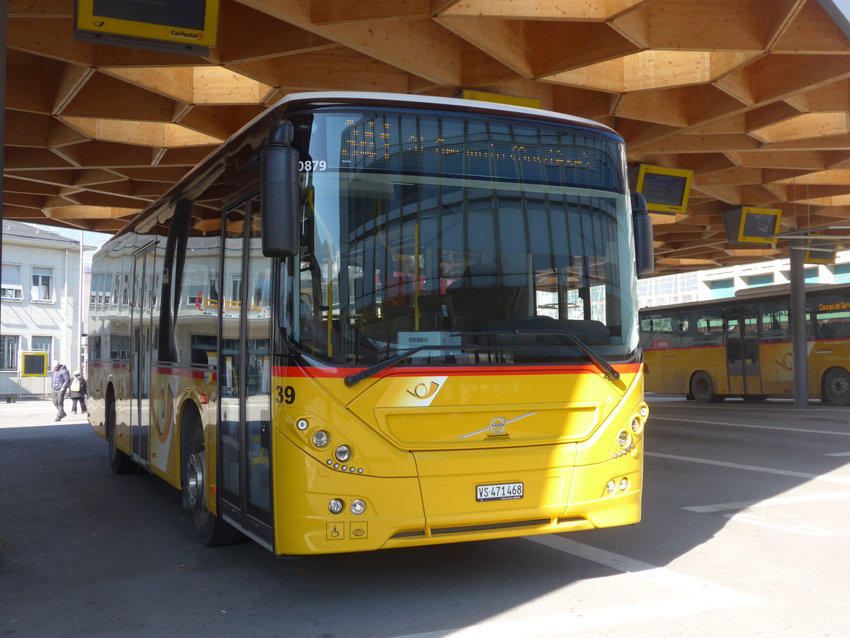 (201'767) - PostAuto Wallis - Nr. 39/VS 471'468 - Volvo am 24. Februar 2019 beim Bahnhof Sion