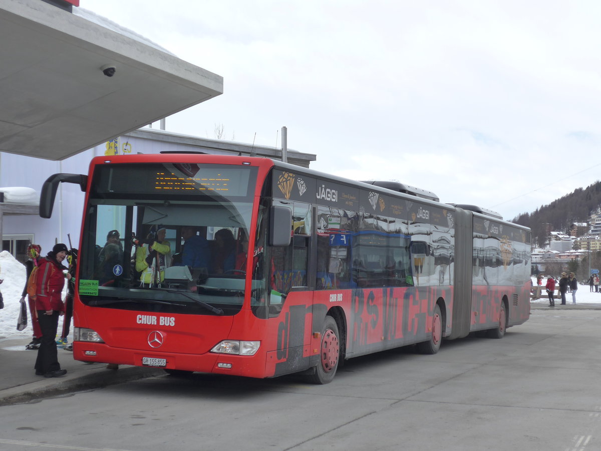 (202'045) - SBC Chur - Nr. 55/GR 155'855 - Mercedes am 10. Mrz 2019 beim Bahnhof St. Moritz