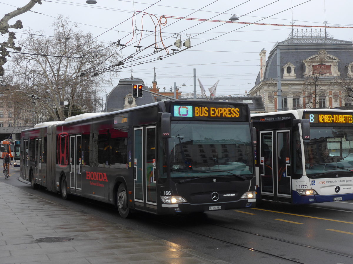 (202'211) - TPG Genve - Nr. 166/GE 960'550 - Mercedes am 11. Mrz 2019 in Genve, Place des Vingt-Deux-Cantons