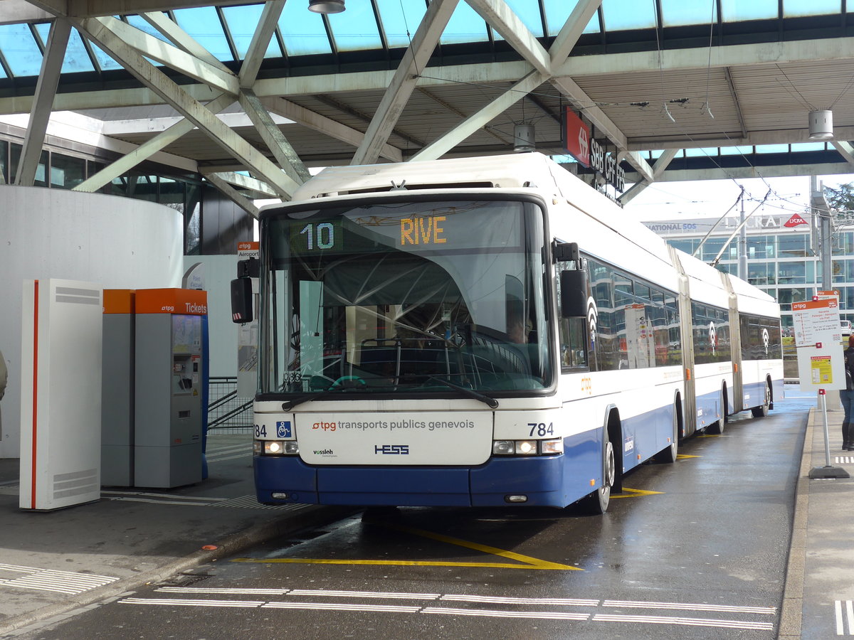 (202'261) - TPG Genve - Nr. 784 - Hess/Hess Doppelgelenktrolleybus am 11. Mrz 2019 in Genve, Aroport