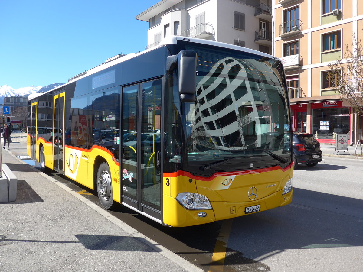 (202'413) - PostAuto Wallis - Nr. 3/VS 414'345 - Mercedes am 16. Mrz 2019 beim Bahnhof Sion