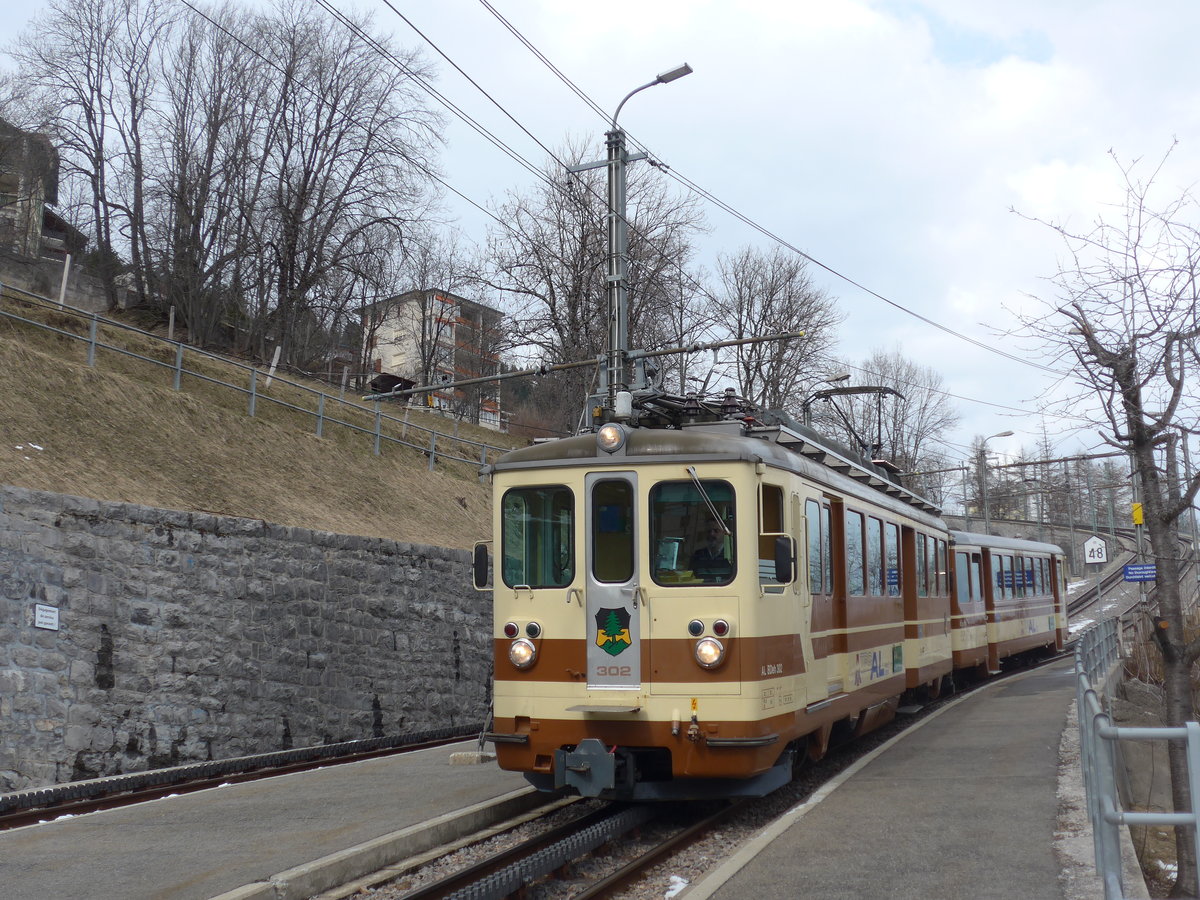 (202'466) - TPC-AL-Triebwagen - Nr. 302 - am 17. Mrz 2019 im Bahnhof Leysin