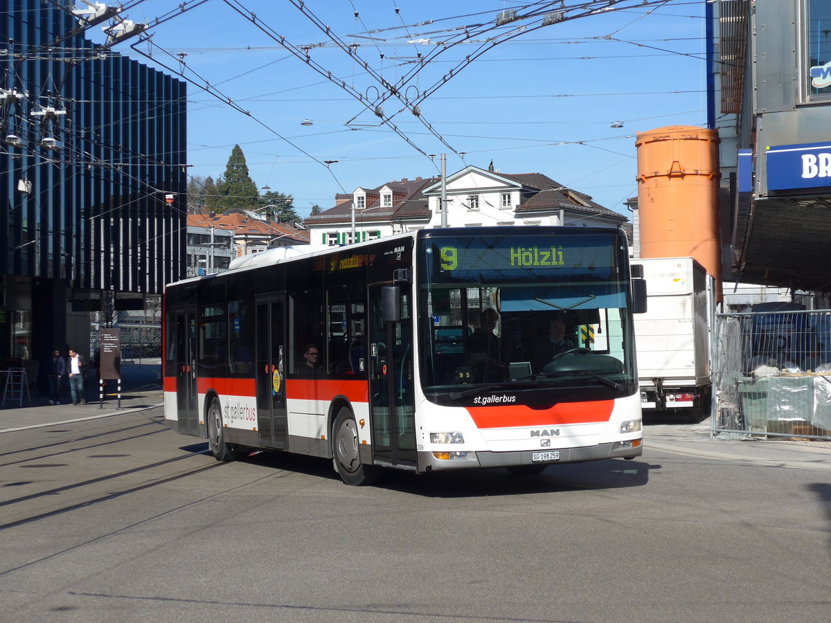 (202'744) - St. Gallerbus, St. Gallen - Nr. 259/SG 198'259 - MAN am 21. Mrz 2019 beim Bahnhof St. Gallen