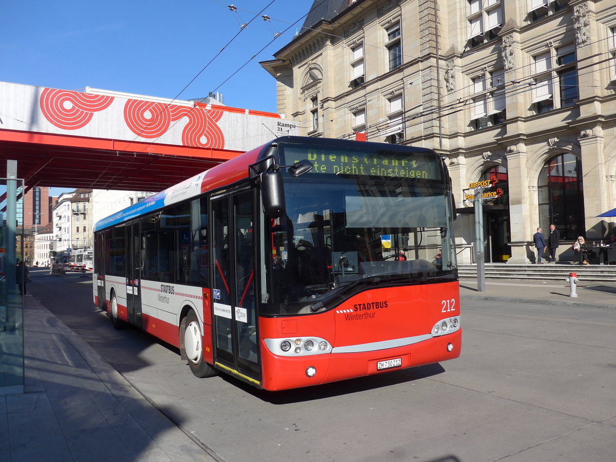 (202'768) - SW Winterthur - Nr. 212/ZH 730'212 - Solaris am 21. Mrz 2019 beim Hauptbahnhof Winterthur