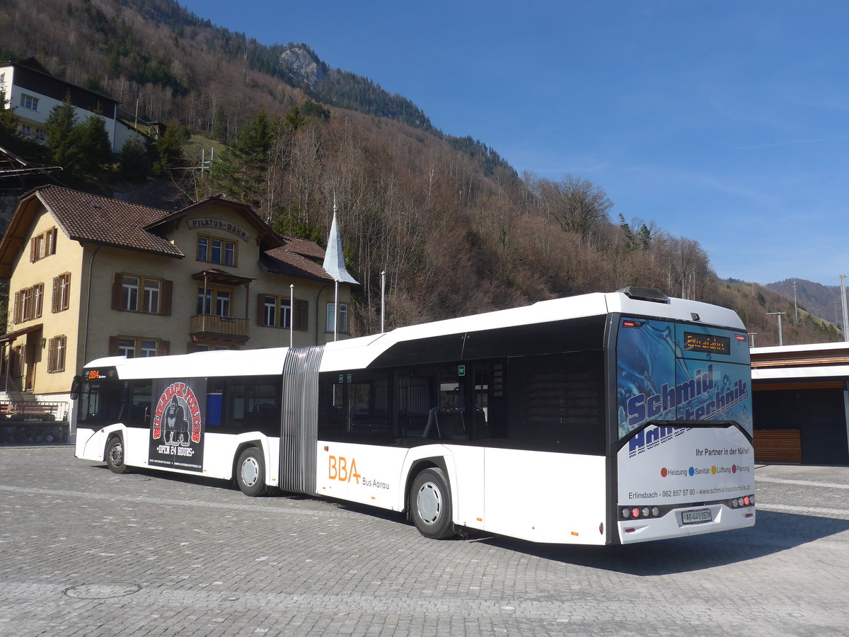 (202'872) - BBA Aarau - Nr. 157/AG 441'157 - Solaris am 22. Mrz 2019 beim Bahnhof Alpnachstad