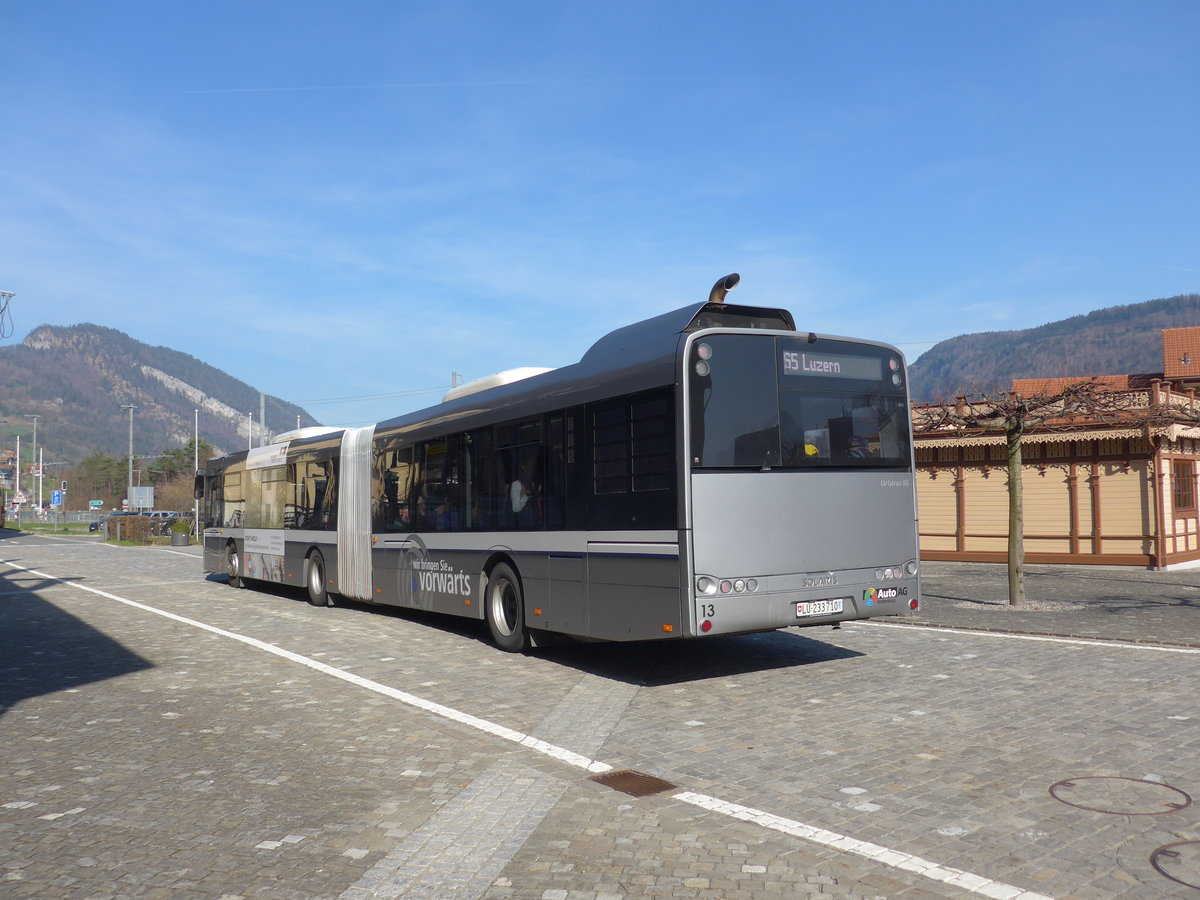 (202'880) - AAGR Rothenburg - Nr. 13/LU 233'710 - Solaris am 22. Mrz 2019 beim Bahnhof Alpnachstad