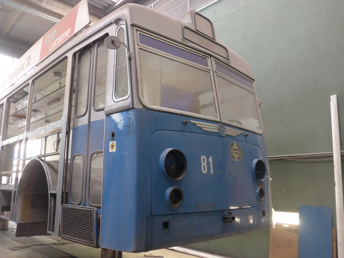 (202'950) - VBL Luzern (vbl-historic) - Nr. 81 - FBW/Hess am 23. Mrz 2019 in Luzern, Depot (in Restauration)