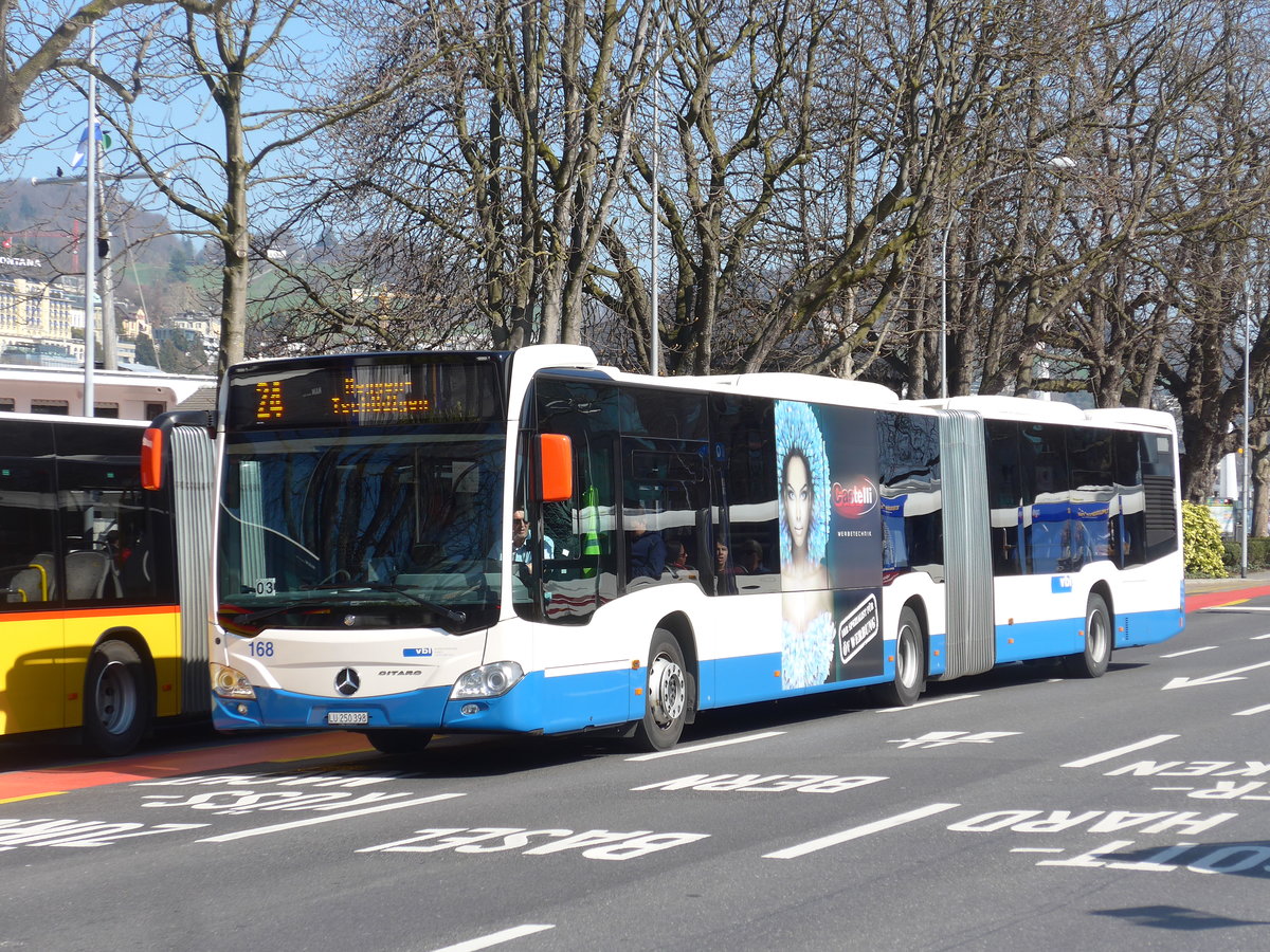 (202'970) - VBL Luzern - Nr. 168/LU 250'398 - Mercedes am 23. Mrz 2019 beim Bahnhof Luzern