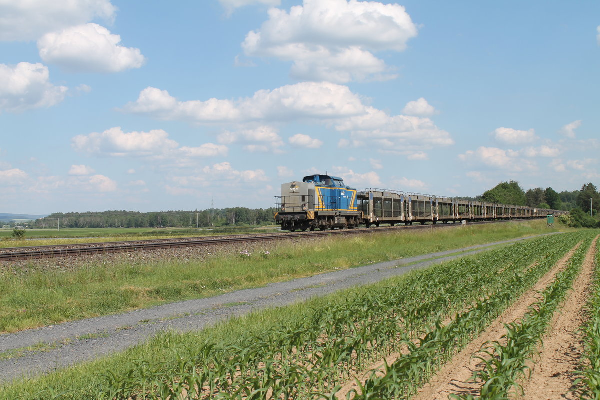 203 103 zieht den leeren Autotransportzug von Regensburg nach Cheb bei Oberteich. 18.06.19