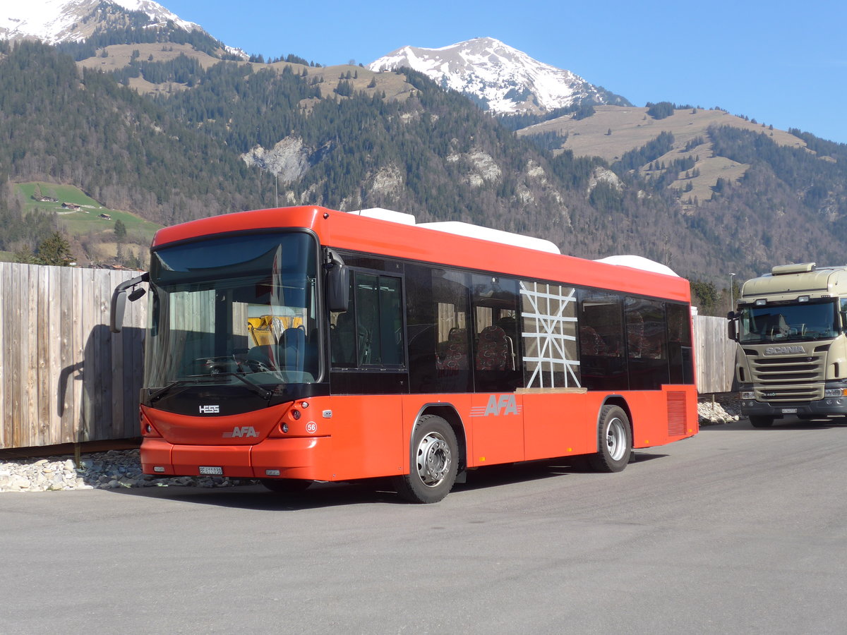 (203'429) - AFA Adelboden - Nr. 56/BE 611'030 - Scania/Hess am 31. Mrz 2019 in Frutigen, Garage