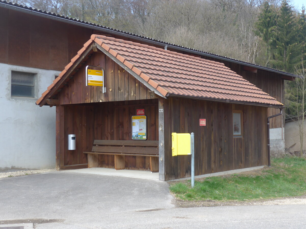 (203'721) - PostAuto-Haltestelle am 15. April 2019 in Beurnevsin, Post