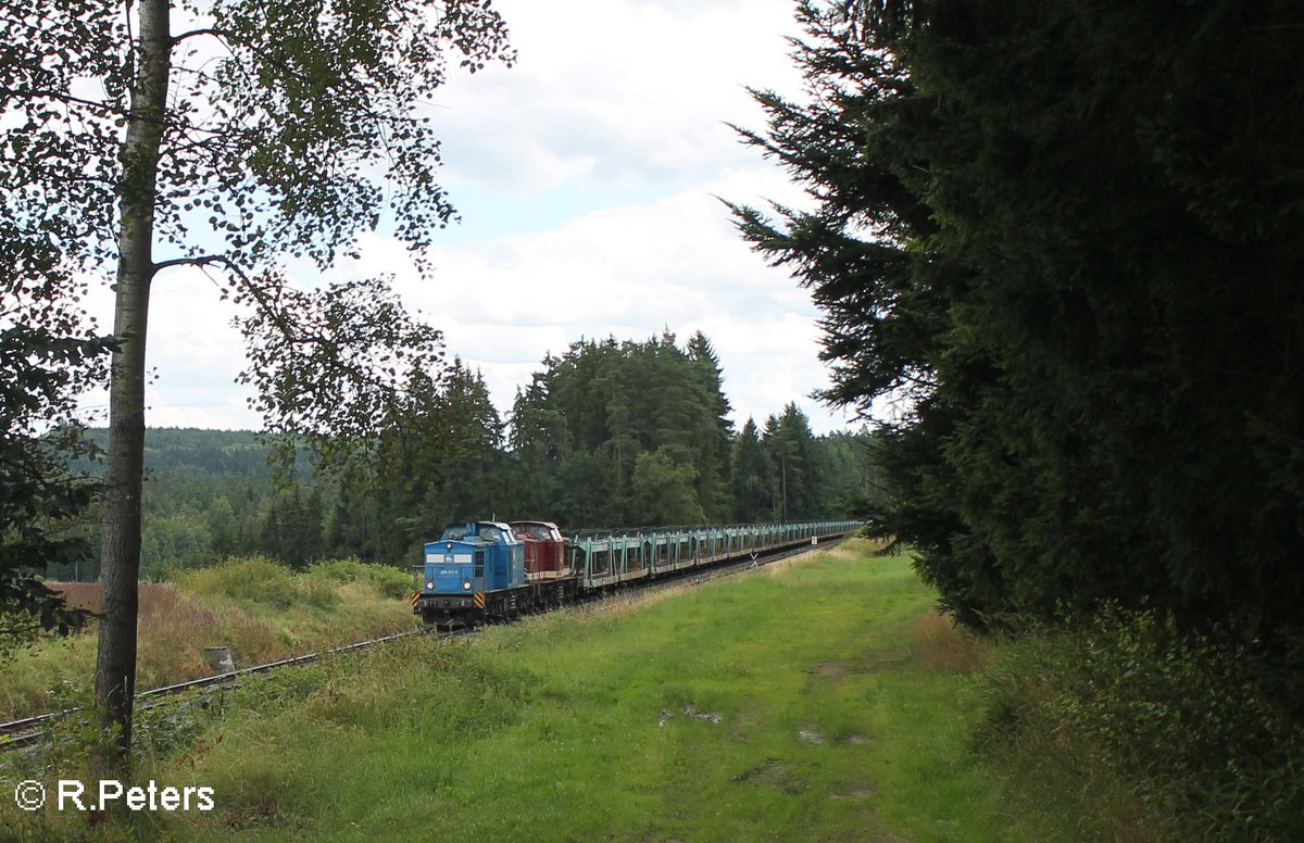 204 011-5 + 204 425 mit dem Leeren Autozug nach Mosel kurz vor Pechbrunn. 30.07.16