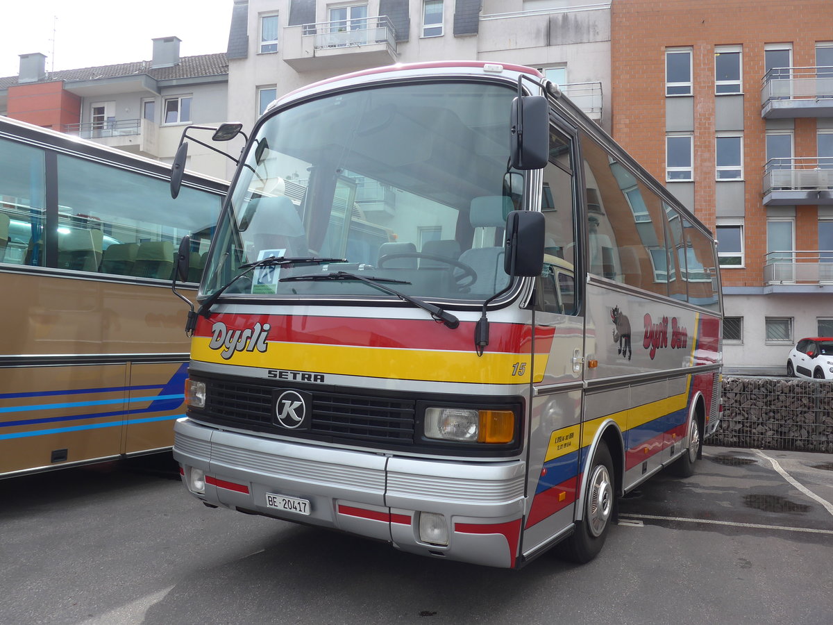 (204'022) - Aus der Schweiz: Dysli, Bern - Nr. 15/BE 20'417 - Setra (ex Auto-Transports, La Cte-aux-Fes) am 26. April 2019 in Haguenau, Parkplatz