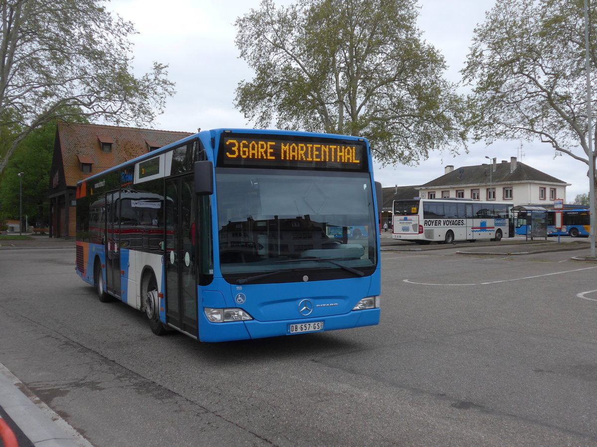 (204'154) - CarPostal, Haguenau - Nr. 118/DB 657 GS - Mercedes am 27. April 2019 beim Bahnhof Haguenau