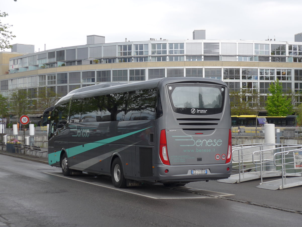 (204'565) - Aus Italien: Benese, Cuneo - EZ-713 SV - Scania/Irizar am 4. Mai 2019 bei der Schifflndte Thun