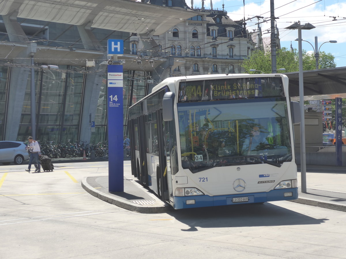 (205'924) - VBL Luzern - Nr. 721/LU 202'669 - Mercedes (ex Heggli, Kriens Nr. 721) am 8. Juni 2019 beim Bahnhof Luzern