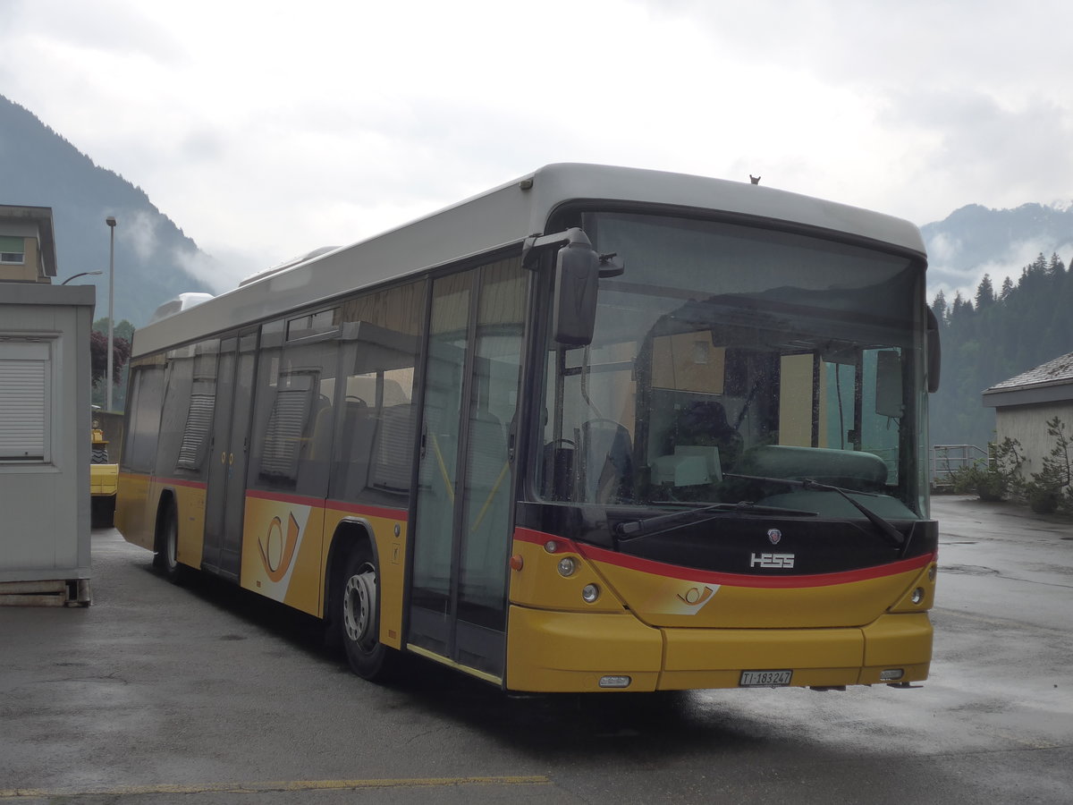 (206'247) - Marchetti, Airolo - TI 183'247 - Scania/Hess (ex Busland, Burgdorf Nr. 41; ex Demofahrzeug Hess, Bellach) am 9. Juni 2019 in Airolo, Garage