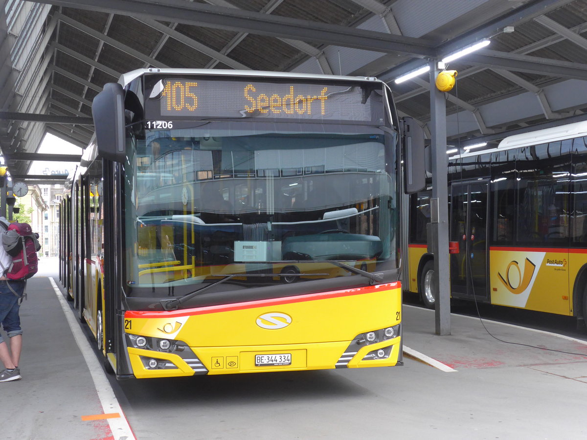 (206'627) - Steiner, Ortschwaben - Nr. 21/BE 344'334 - Solaris am 22. Juni 2019 in Bern, Postautostation