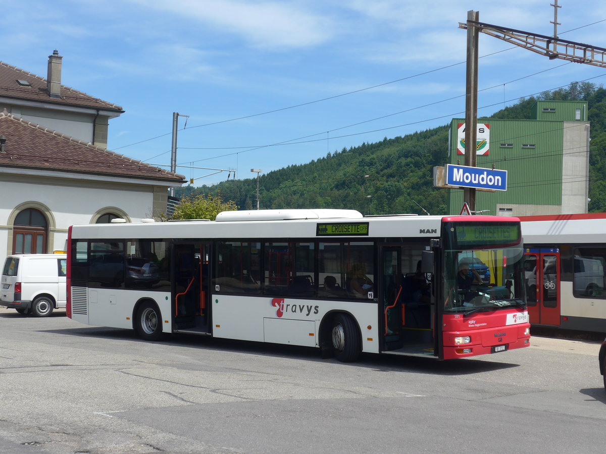 (206'804) - TRAVYS Yverdon - Nr. 101/VD 3712 - MAN am 24. Juni 2019 beim Bahnhof Moudon