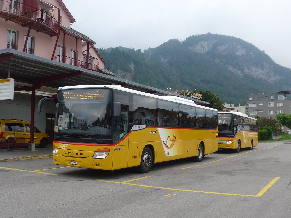 (207'653) - PostAuto Bern - BE 653'387 - Setra am 9. Juli 2019 in Meiringen, Postautostation