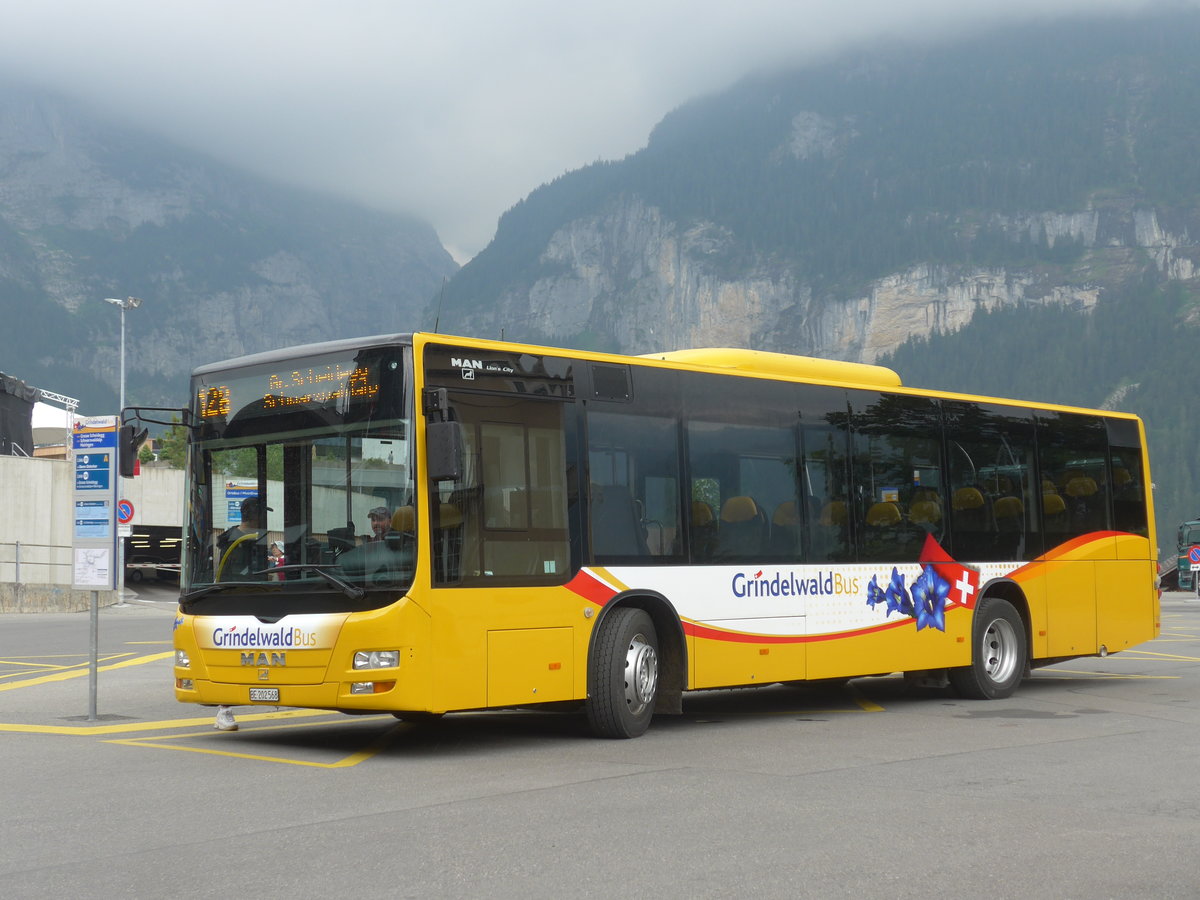 (207'758) - AVG Grindelwald - Nr. 14/BE 202'568 - MAN/Gppel am 9. Juli 2019 beim Bahnhof Grindelwald