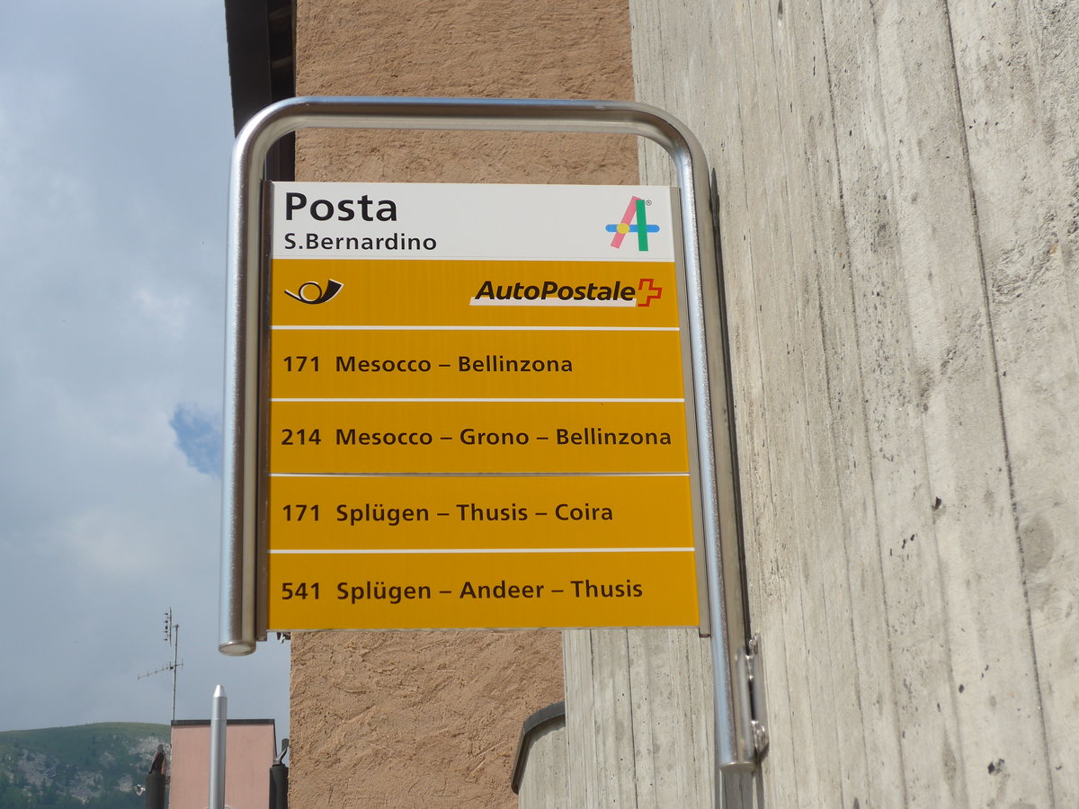 (208'032) - PostAuto-Haltestelle - S.Bernardino, Posta - am 21. Juli 2019