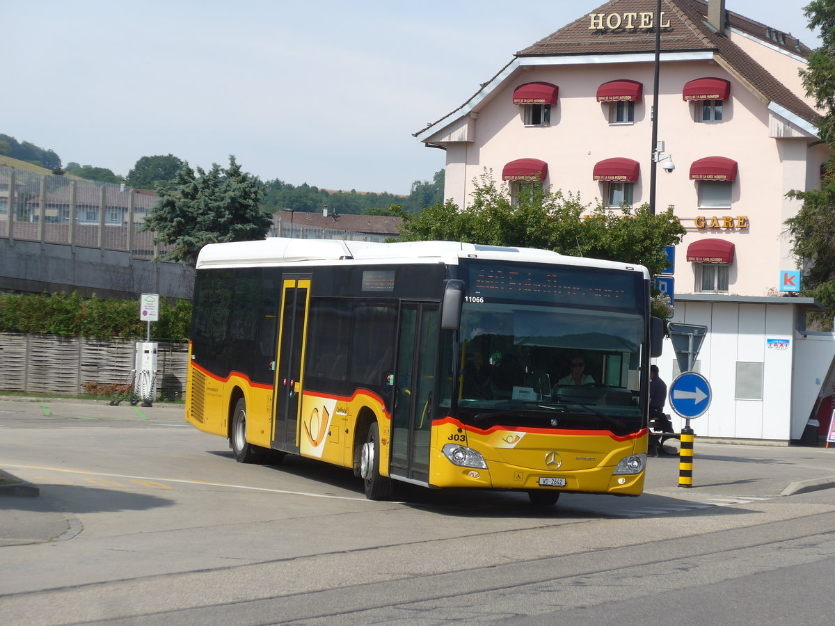 (208'133) - Faucherre, Moudon - Nr. 303/VD 2642 - Mercedes am 22. Juli 2019 beim Bahnhof Moudon