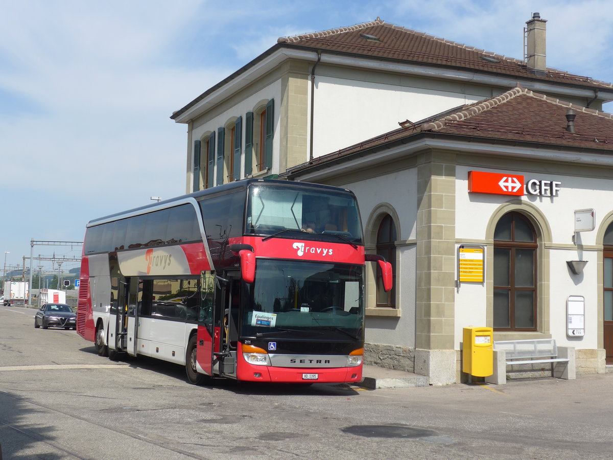 (208'134) - TRAVYS Yverdon - Nr. 211/VD 1395 - Setra am 22. Juli 2019 beim Bahnhof Moudon