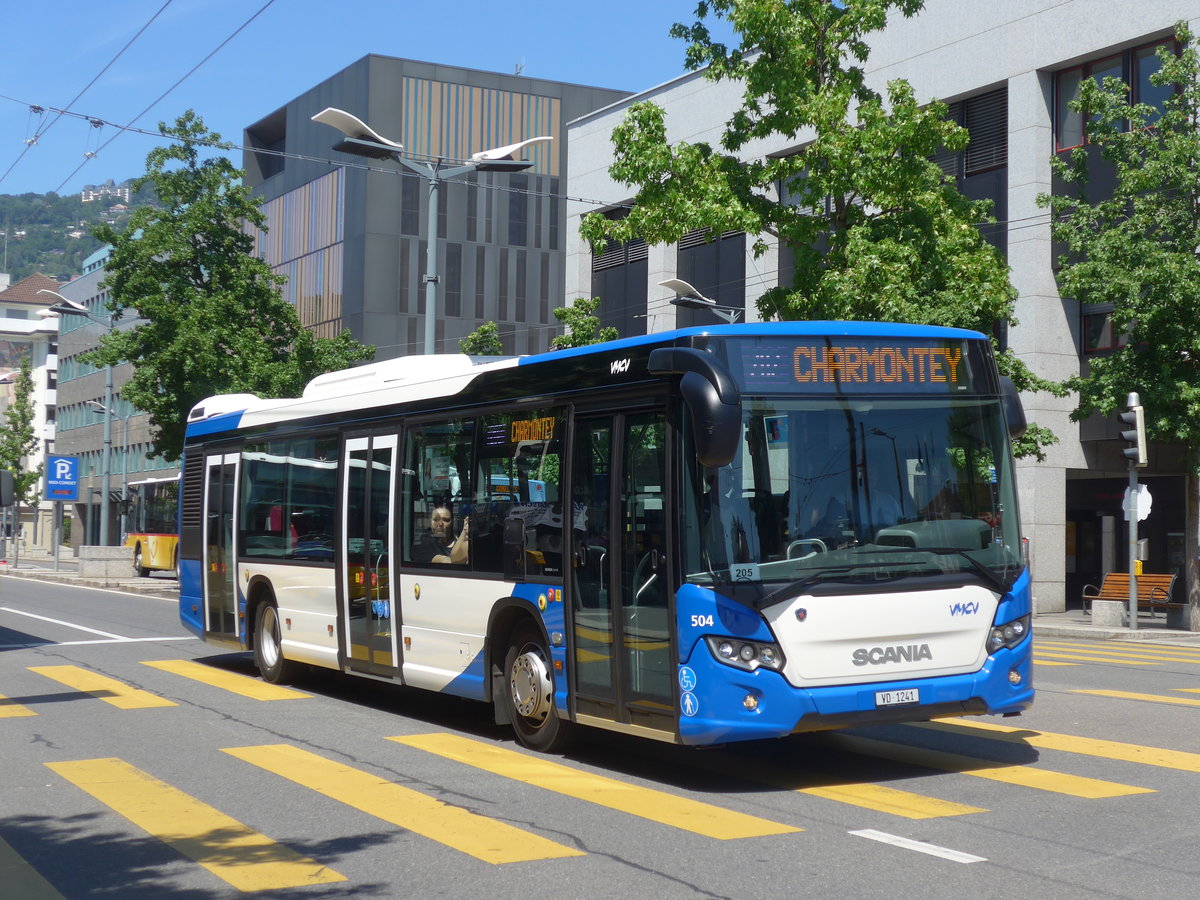 (208'430) - VMCV Clarens - Nr. 504/VD 1241 - Scania am 4. August 2019 beim Bahnhof Vevey