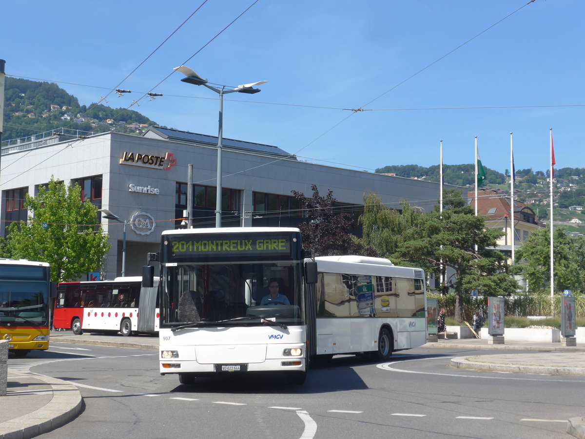 (208'475) - VMCV Clarens - Nr. 907/VD 622'644 - MAN (ex PostAuto Zrich Nr. 164; ex PostAuto Zrich Nr. 26) am 4. August 2019 beim Bahnhof Vevey