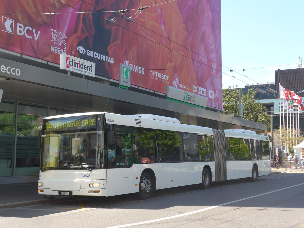 (208'476) - VMCV Clarens - Nr. 907/VD 622'644 - MAN (ex PostAuto Zrich Nr. 164; ex PostAuto Zrich Nr. 26) am 4. August 2019 beim Bahnhof Vevey