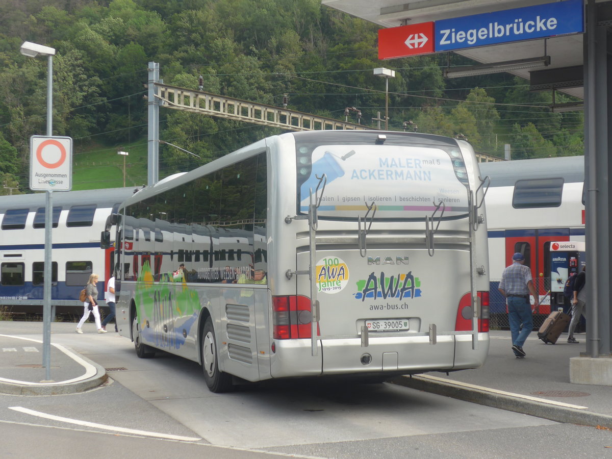 (208'761) - AWA Amden - Nr. 5/SG 39'005 - MAN (ex ATT Cadenazzo; ex St. Gallerbus, St. Gallen; ex Vorfhrfahrzeug) am 17. August 2019 beim Bahnhof Ziegelbrcke