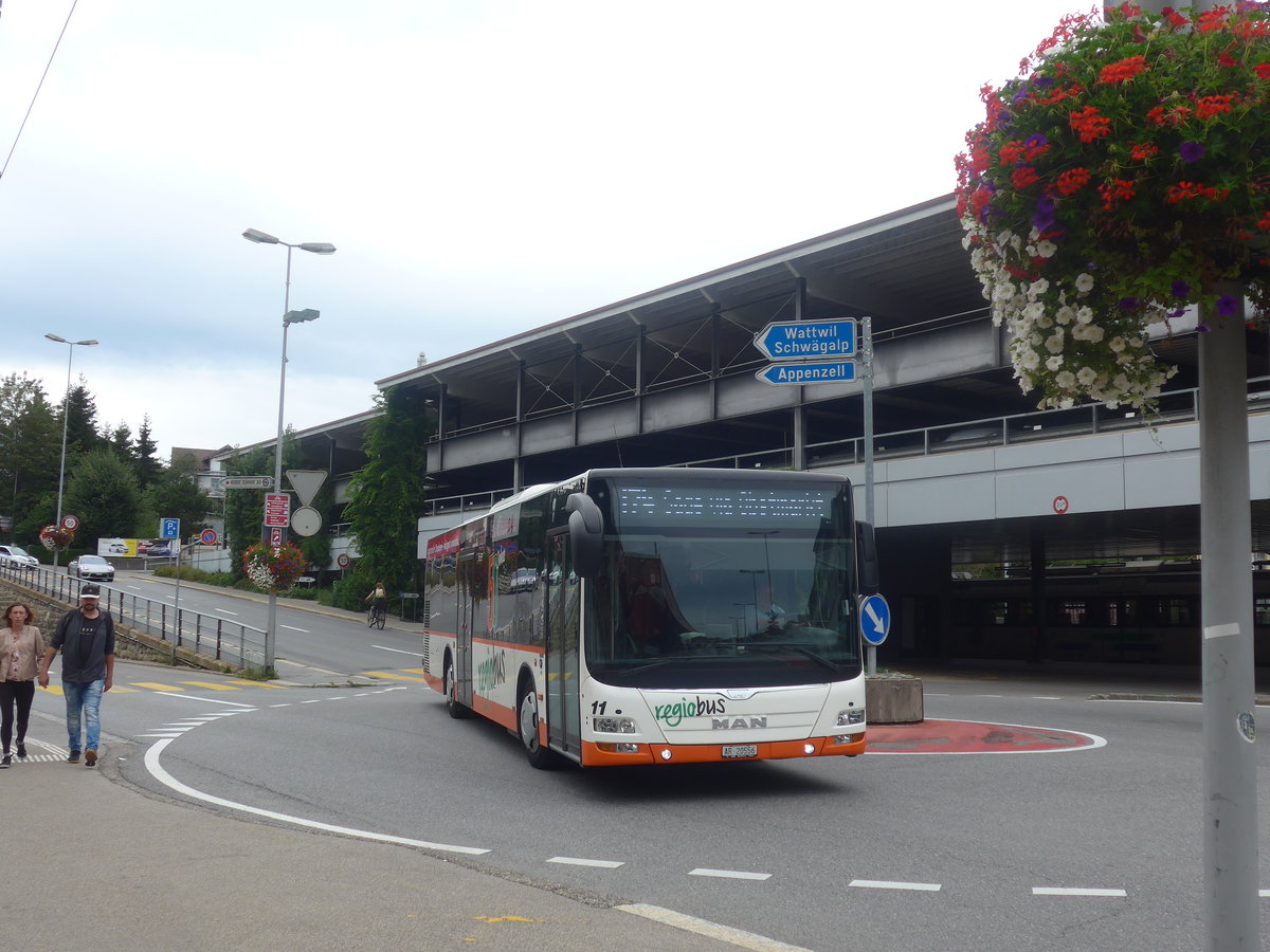 (208'903) - VBH Herisau - Nr. 11/AR 20'556 - MAN am 17. August 2019 beim Bahnhof Herisau