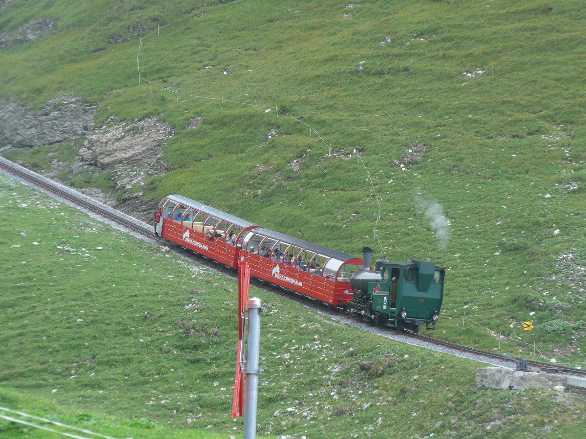 (209'159) - BRB-Damplokomotive mit zwei Personenwagen - Nr. 14 - am 31. August 2019 auf dem Weg vom Brienzer Rothorn nach Brienz