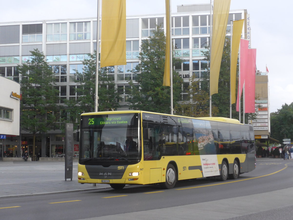 (209'893) - STI Thun - Nr. 147/BE 801'147 - MAN am 5. Oktober 2019 beim Bahnhof Thun